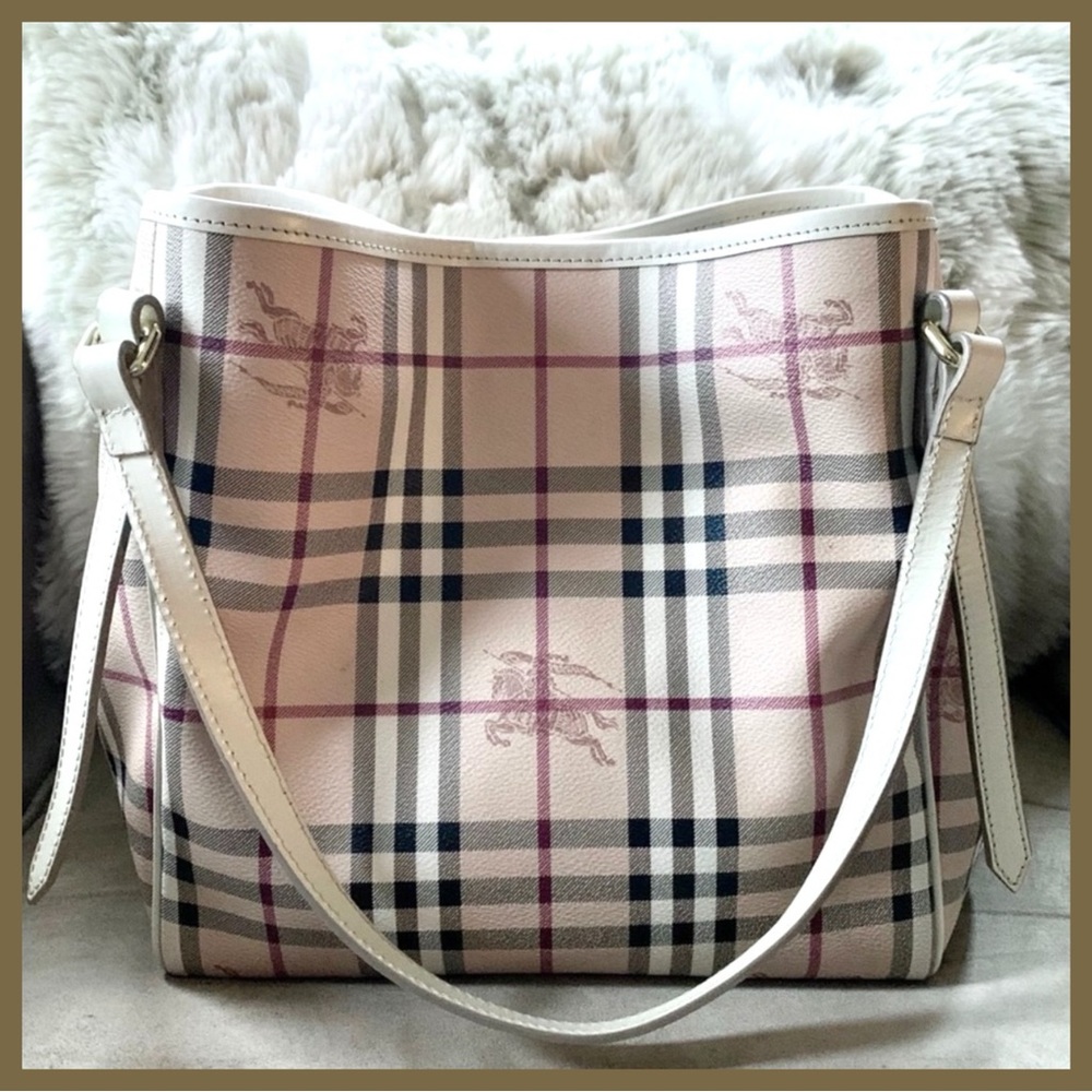 BURBERRY HAYMARKET CANTERBURY TOTE IVORY SMALL- PRE-LOVED
